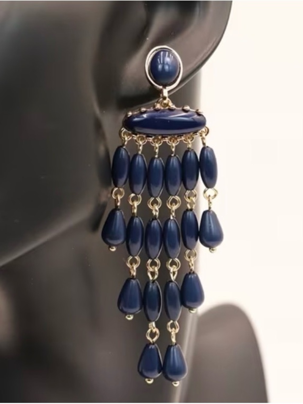 Navy Blue Tassel Drop Earrings - Elegant Women’s Jewelry